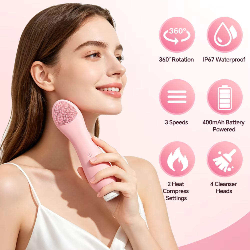 4-in-1 Rechargeable Electric Facial Cleansing Brush & Thermal Exfoliator