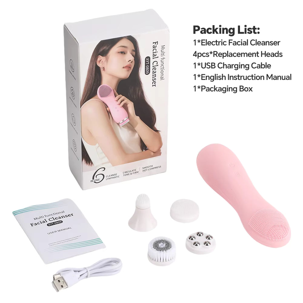 4-in-1 Rechargeable Electric Facial Cleansing Brush & Thermal Exfoliator