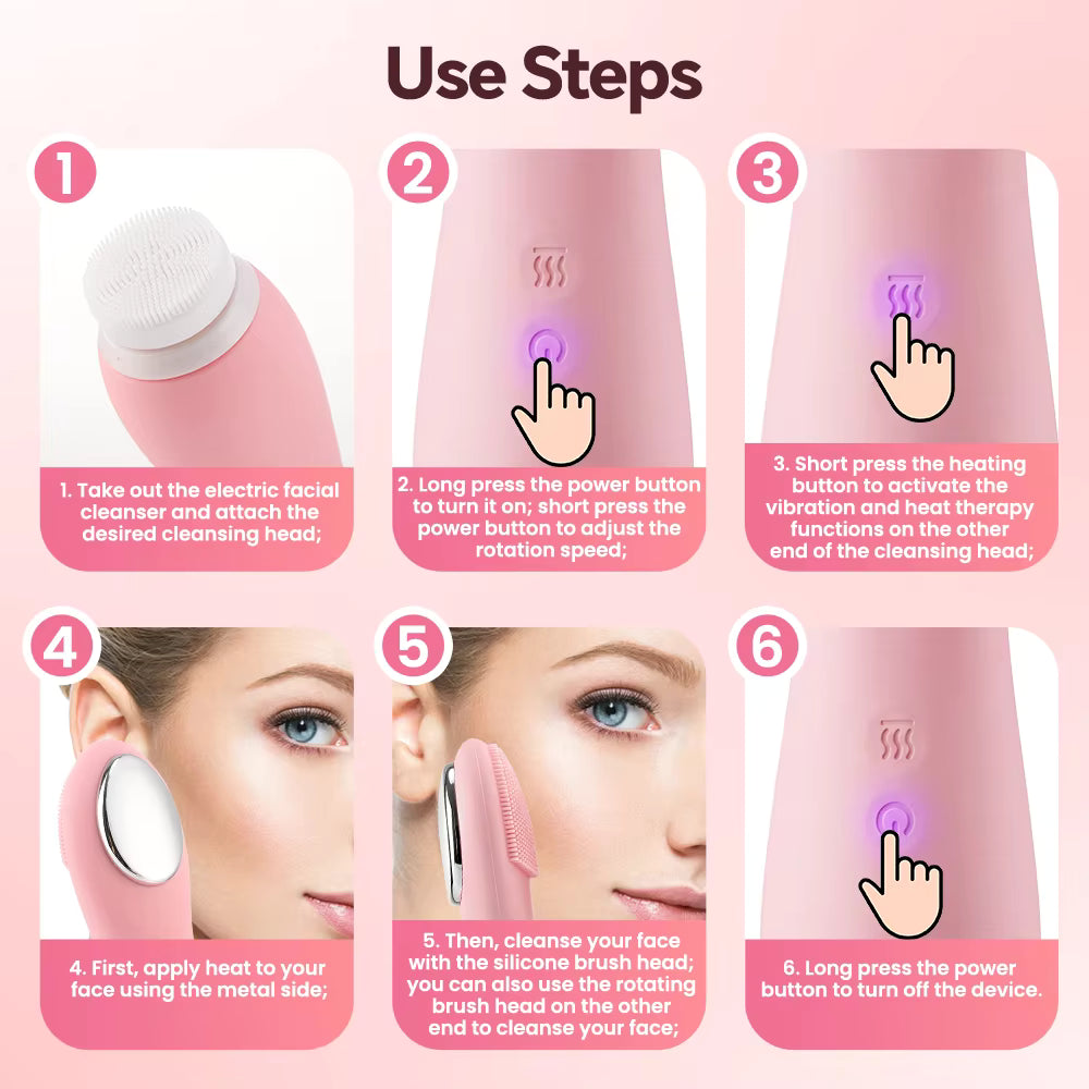 4-in-1 Rechargeable Electric Facial Cleansing Brush & Thermal Exfoliator
