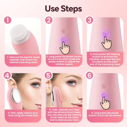 4-in-1 Rechargeable Electric Facial Cleansing Brush & Thermal Exfoliator