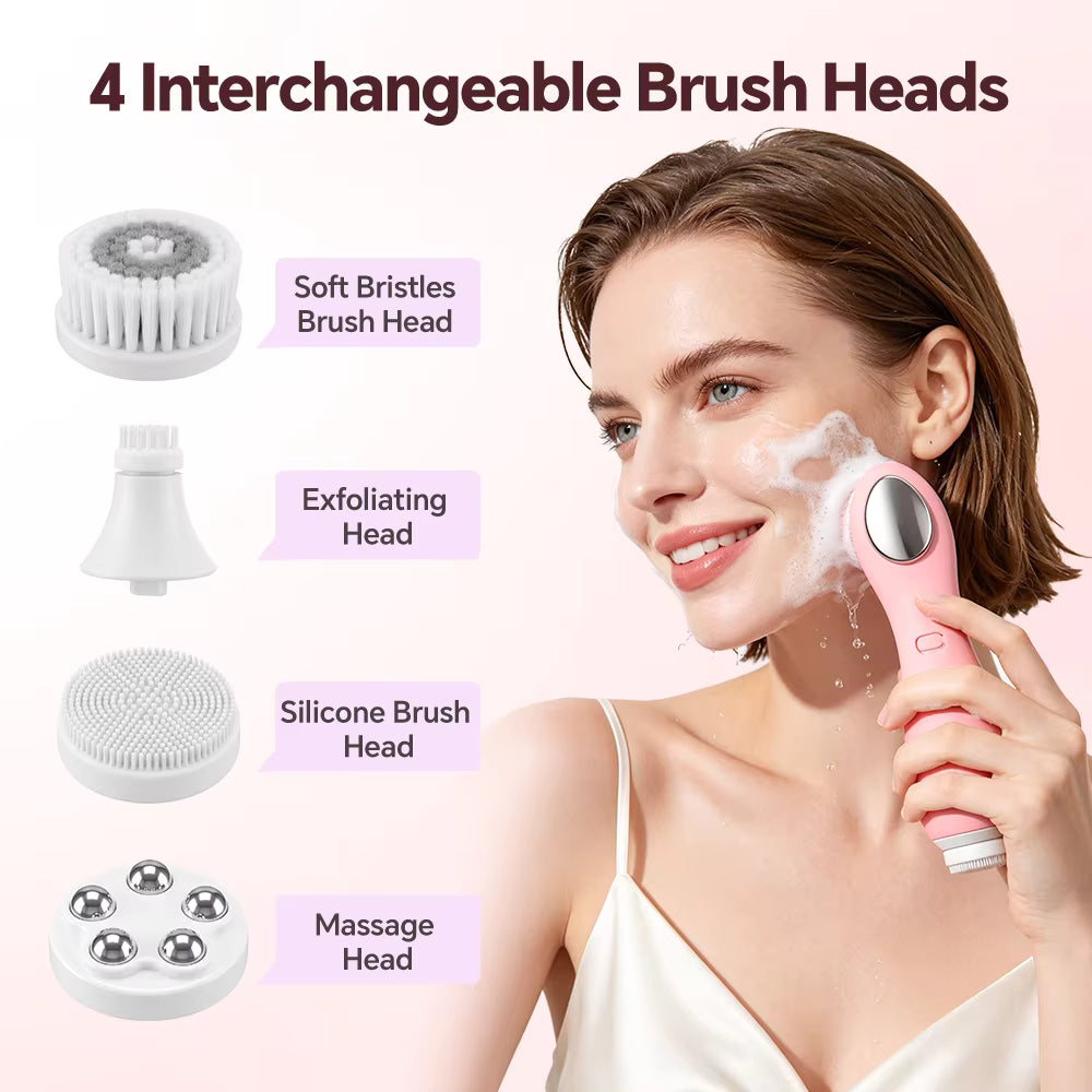 4-in-1 Rechargeable Electric Facial Cleansing Brush & Thermal Exfoliator